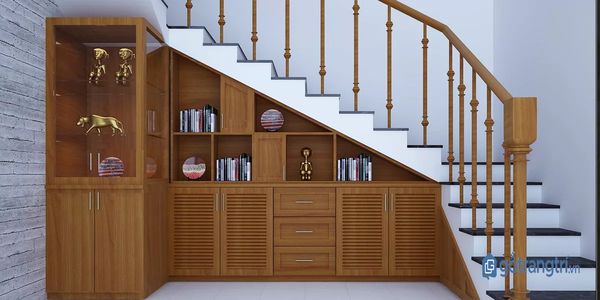Mẫu tủ bếp gỗ dưới gầm cầu thang đẹp