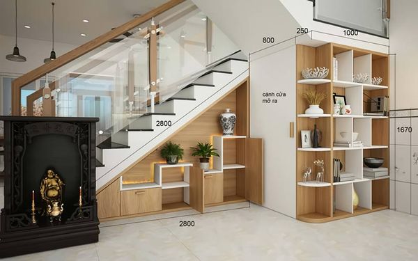Tủ sách trang trí dưới gầm cầu thang - M3
