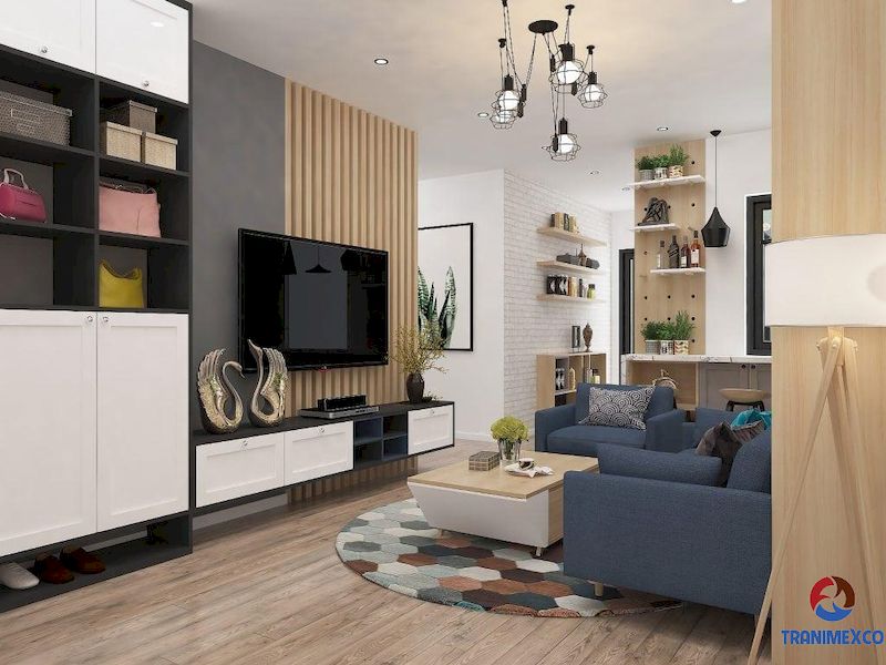 Mẫu tủ trang trí phòng khách gỗ công nghiệp