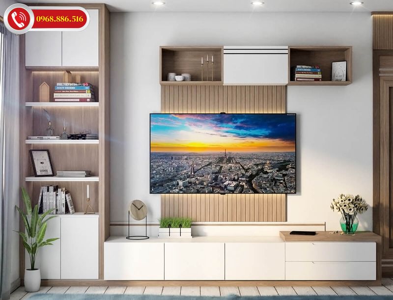Trang trí kệ tivi phong cách đơn giản với không gian nội thất tinh tế