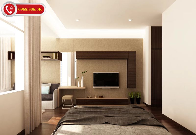 Trang trí kệ tivi treo tường phòng ngủ được thiết kế đơn giản