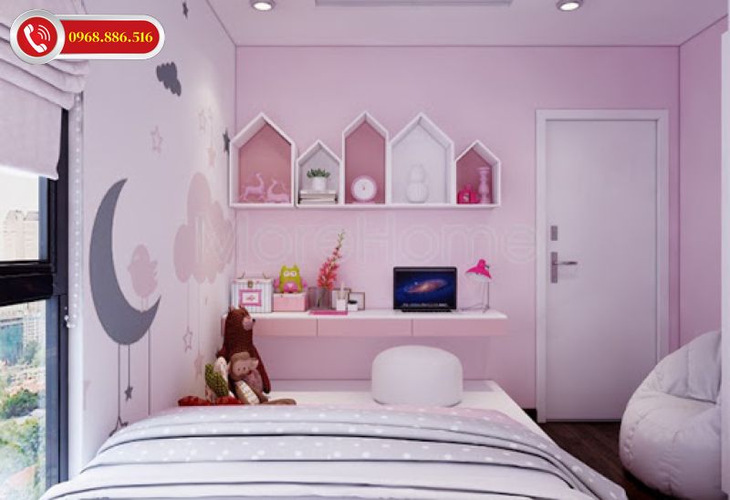 Phòng ngủ màu hồng luôn được các bạn nữ lựa chọn. 