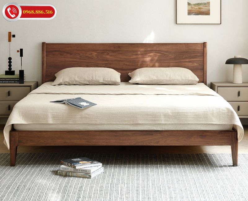 Bộ giường tủ tab đầu giường gỗ óc chó - Mẫu 8