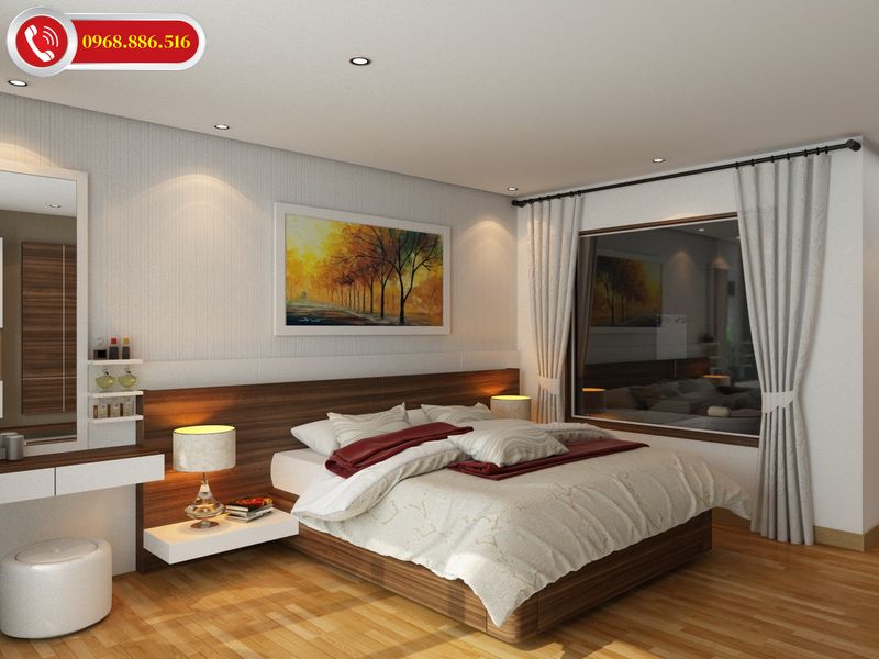 Bộ giường ngủ với chất liệu gỗ MDF chống ẩm phủ Melamine