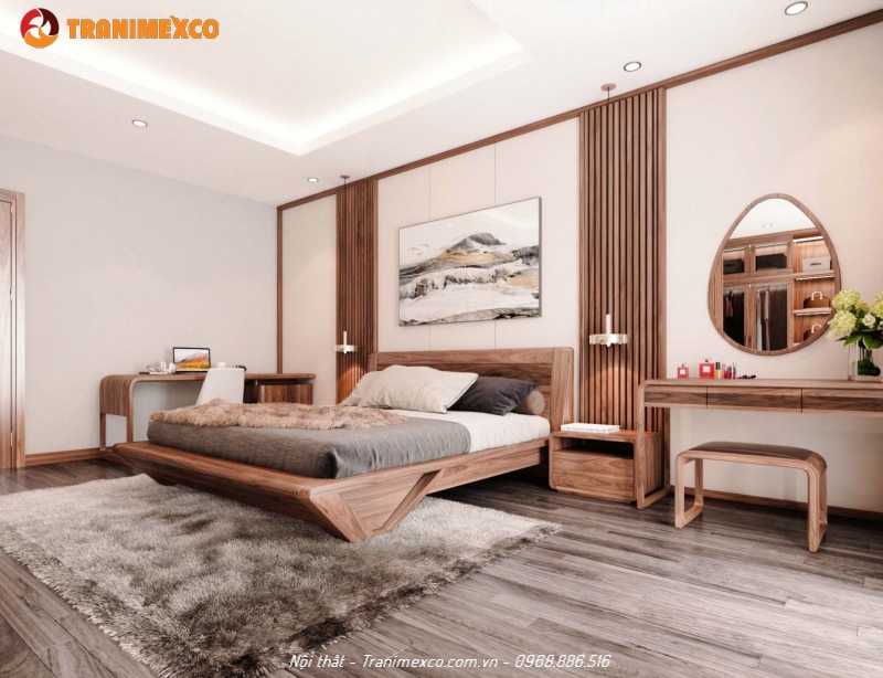 Phòng ngủ gỗ Óc Chó thiết kế sang trọng, ấm cúng