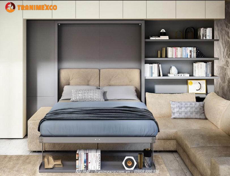 Mẫu giường thông minh kết hợp tủ sách
