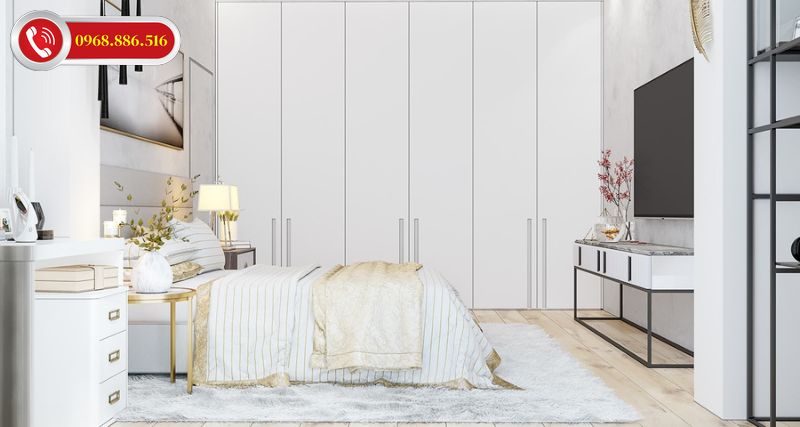 Thiết kế phòng ngủ khép kín tông màu trắng với ánh sáng hài hòa, trẻ trung