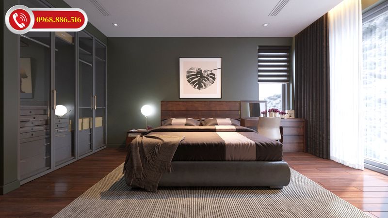 Mẫu phòng ngủ được thiết kế ấn tượng với tông màu xu hướng