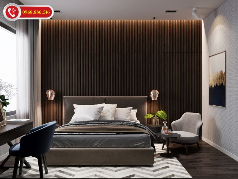 Phòng ngủ được thiết kế với phong cách hiện địa sang trọng