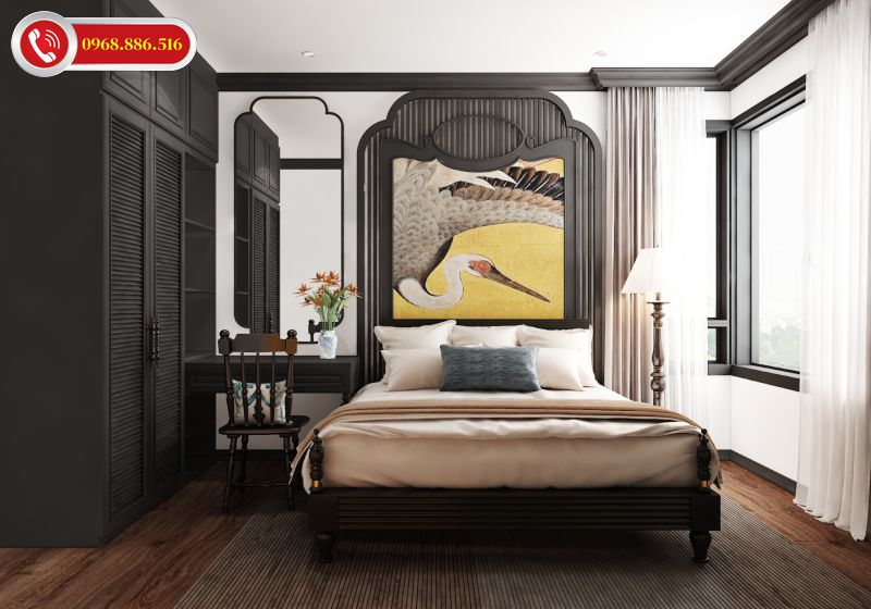 Phòng ngủ được thiết kế đơn giản, decor đẹp bằng gỗ tự nhiên sang trọng hợp phong thủy 
