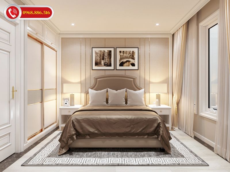 Nội thất phòng ngủ 20m2 thiết kế theo phong cách tân cổ nhẹ nhàng