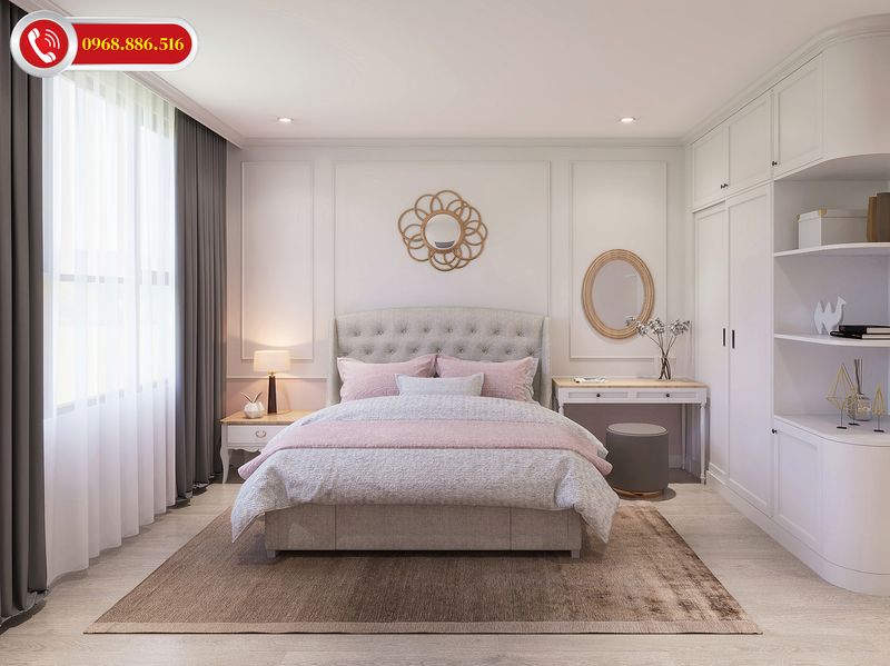 Phòng ngủ đẹp tinh tế với tông màu hồng ấn tượng nhẹ nhàng