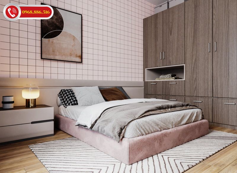Thiết kế phòng ngủ 20m2 tông màu hồng nhẹ nhàng tinh tế