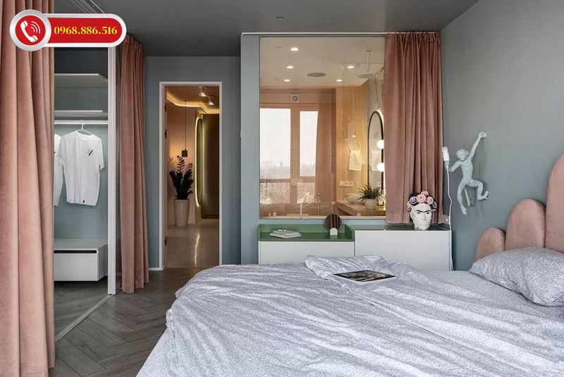 Phòng ngủ đẹp có toilet tường kính thiết kế ấn tượng tiện nghi