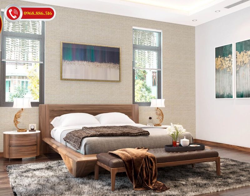 Mẫu nội thất phòng ngủ với chất liệu gỗ tự nhiên cao cấp