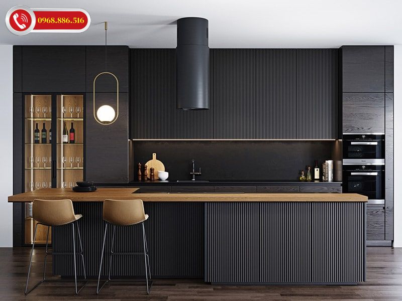 Tủ bếp màu đen hiện đại cho căn hộ chung cư