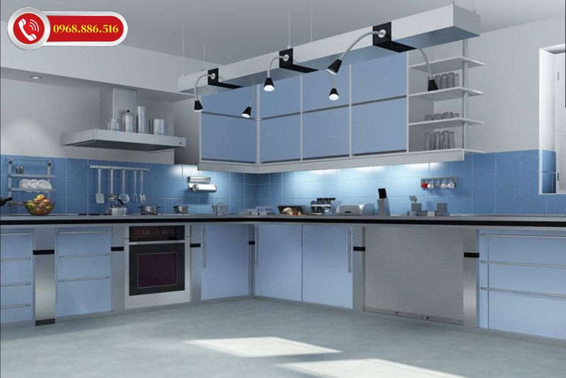 Sơn tủ bếp ngôi nhà màu xanh được sử dụng phổ biến