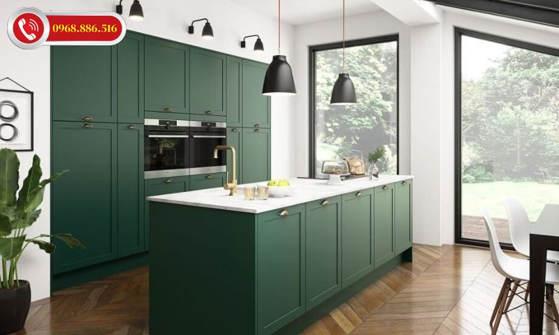 Tủ bếp màu xanh hiện đại, tiện nghi cho không gian sống
