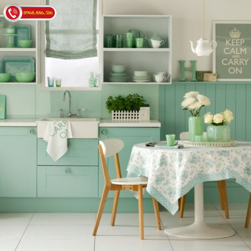 Tổng hợp tủ bếp acrylic màu xanh đẹp
