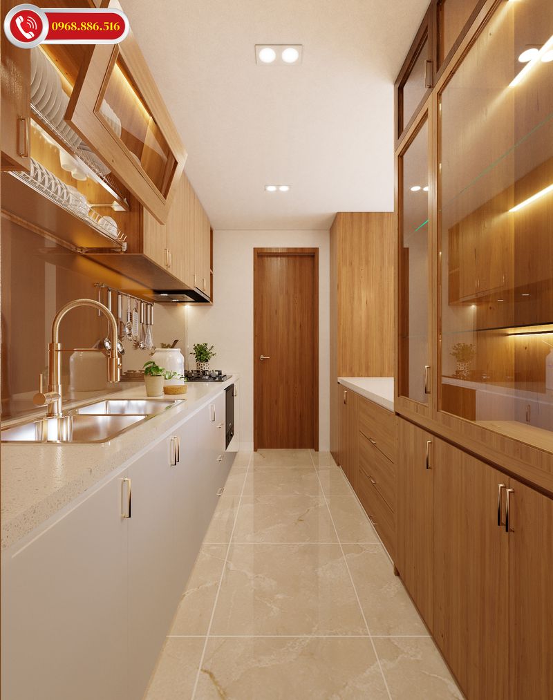 Tủ bếp song song được ứng dụng nhiều trong thiết kế căn hộ diện tích nhỏ