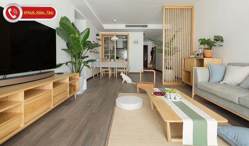 Không gian phòng khách được thiết kế theo phong cách Nhật ấn tượng tinh tế