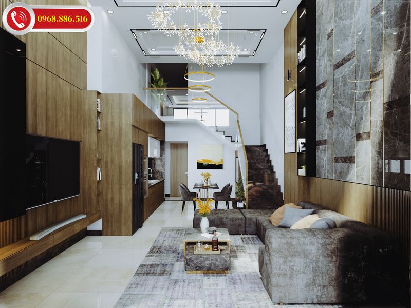 Phòng khách nhà ống thiết kế liên thông với nhau với những tông màu kết hợp mang lại cảm giác tinh tế nhất