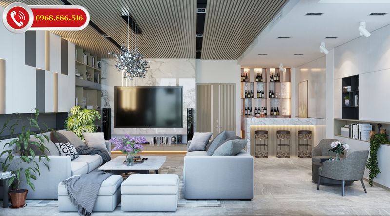 Không gian phòng khách đẹp tinh tế được thiết kế theo phong cách hiện đại