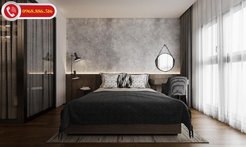 Không gian phòng ngủ được thiết kế theo phong cách tối giản nhẹ nhàng