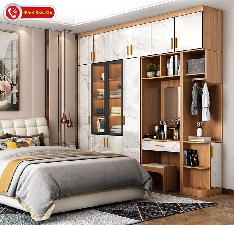 Mẫu tủ quần áo thiết kế tinh tế với chất liệu gỗ tự nhiên tông màu vân gỗ sang trọng