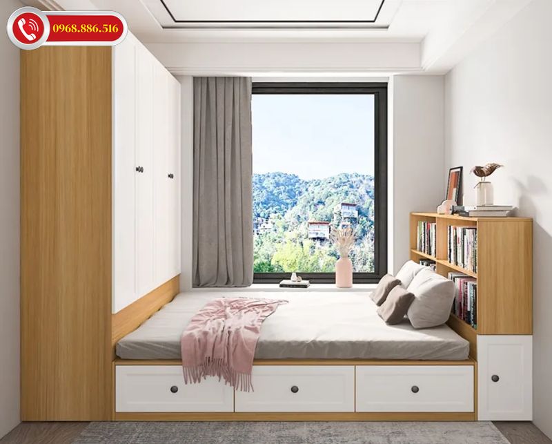 Mẫu tủ quần áo kết hợp giường phù hợp với những căn phòng có diện tích nhỏ