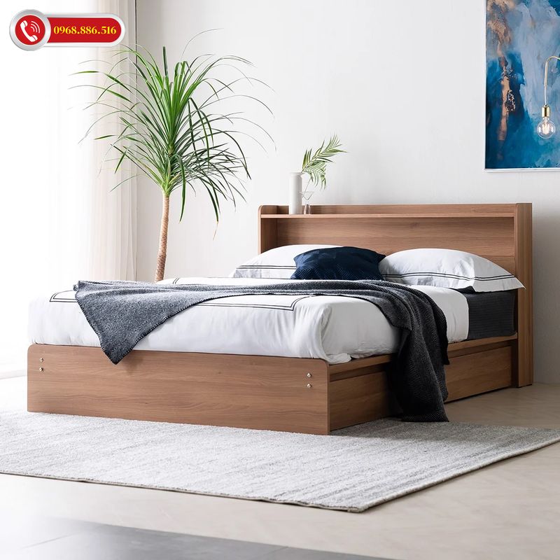 Mẫu giường ngủ hiện đại gỗ sồi tự nhiên không chân ấn tượng