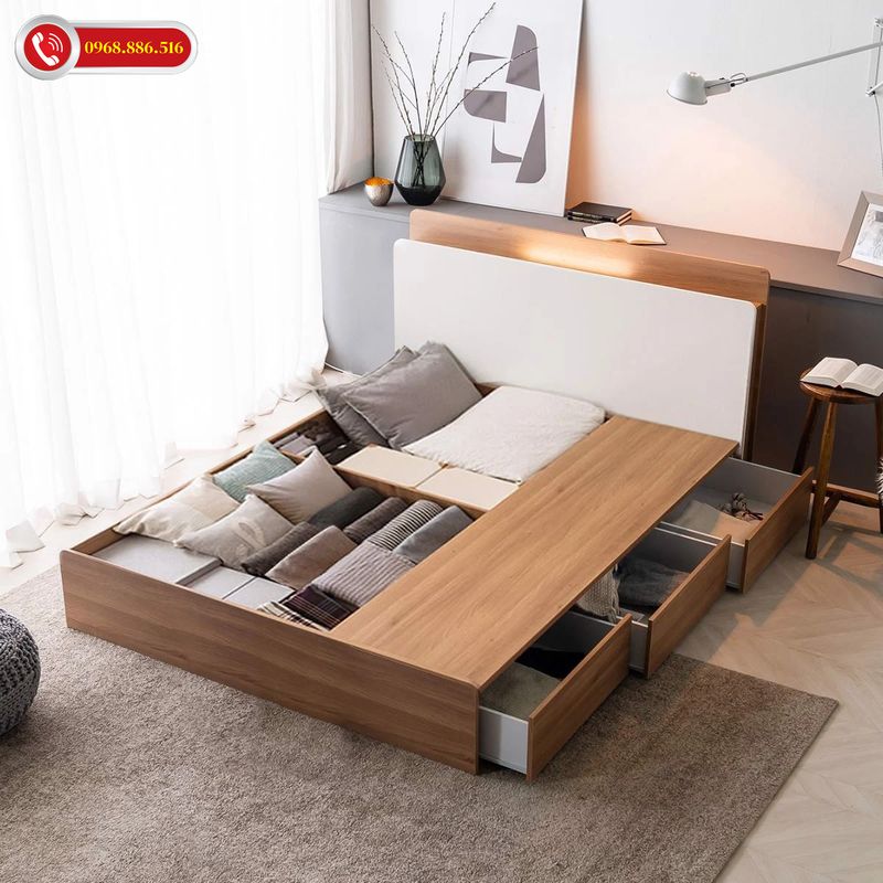 Những mẫu giường gỗ Sồi đẹp ấn tượng thiết kế thông minh hiện đại
