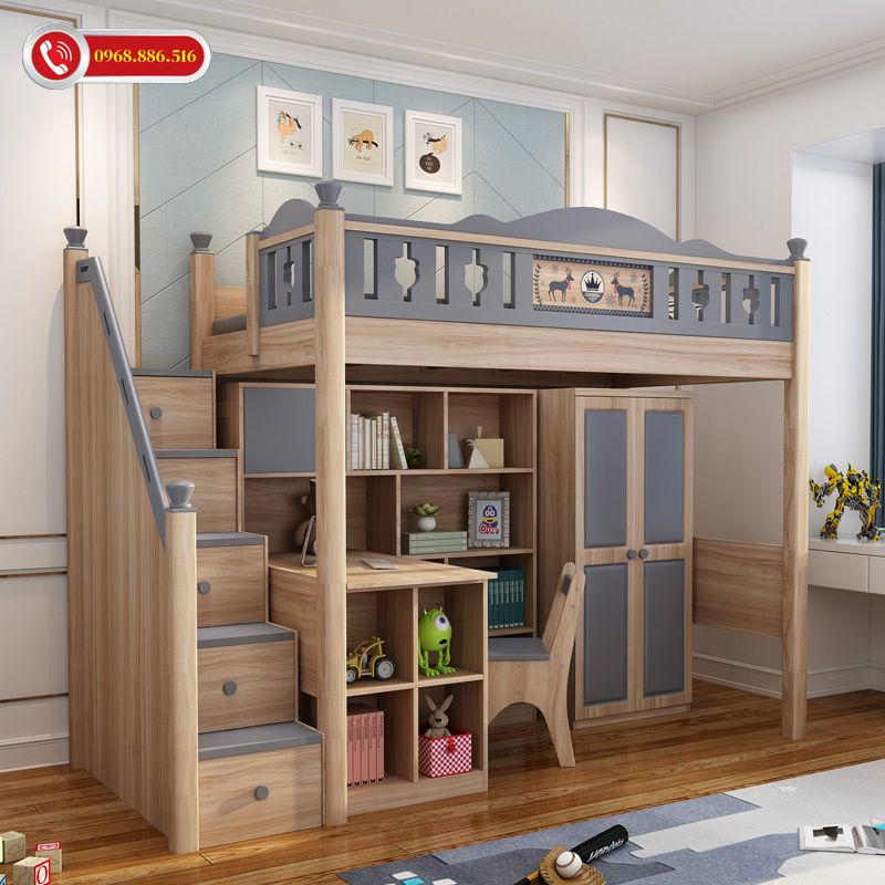 Mẫu giường tầng thiết kế chi tiết đơn giản nhẹ nhàng với chất liệu gỗ tự nhiên cao cấp