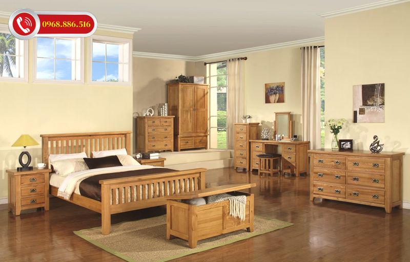 Nội thất gỗ tự nhiên Sồi Mỹ ưu điểm: Kết cấu gỗ cứng, chắc chịu lực tốt.